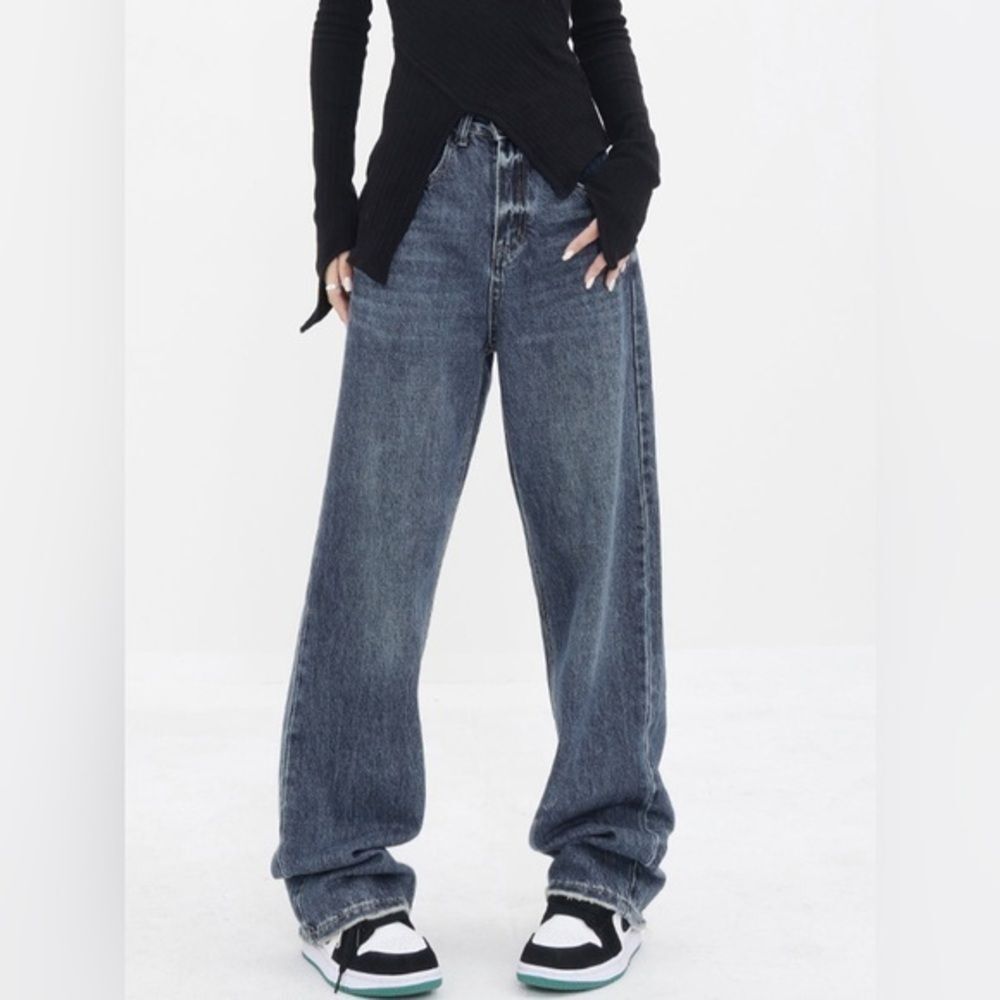 COMMENSE Patchwork Pockets Denim Wide Leg Boyfriend Jeans size S